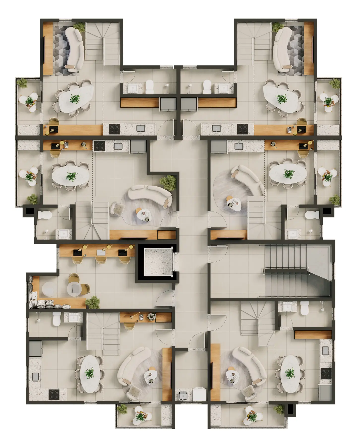Pavimento inferior da planta duplex de 49 m² do Plazza Sabiá