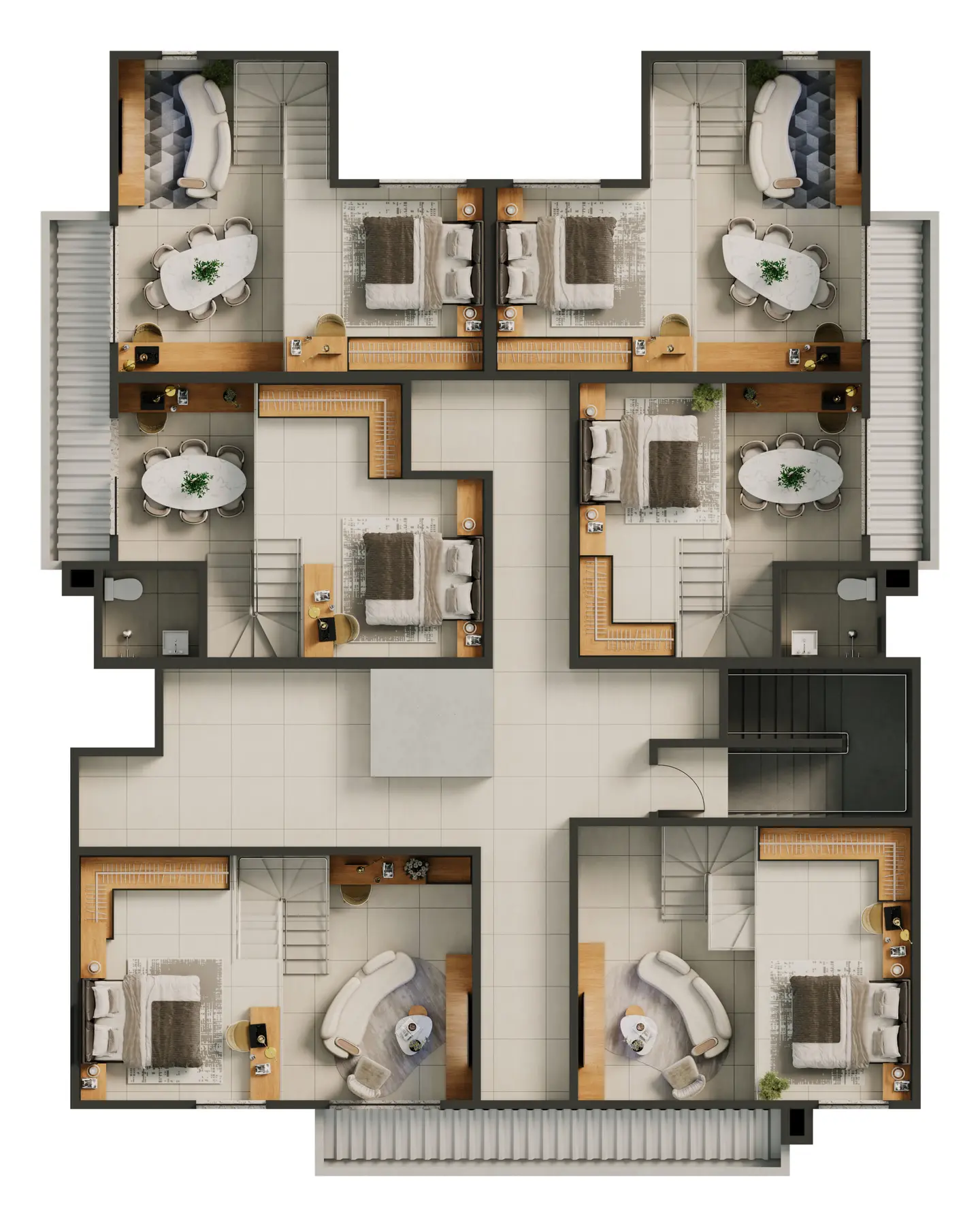 Pavimento superior da planta duplex de 49 m² do Plazza Sabiá